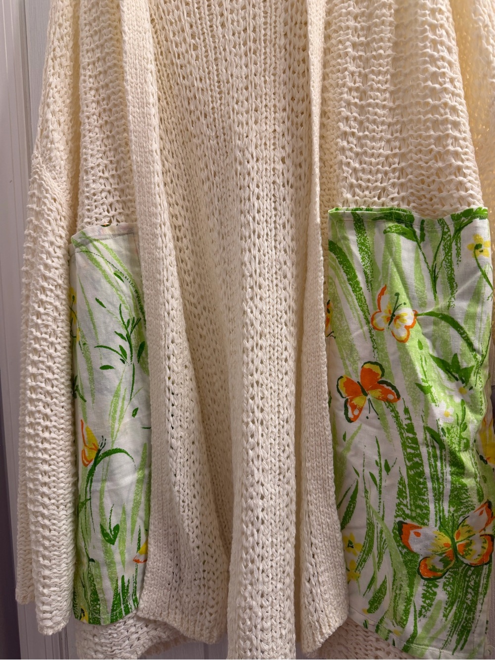 The Morgan Factory Upcycled Open-Front Hooded Sweater w/Vintage Fabric Panels - Picture 2 of 6